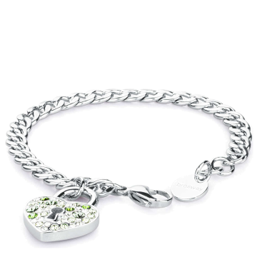 Brosway Bracciale Private in acciaio con lucchetto a cuore verde